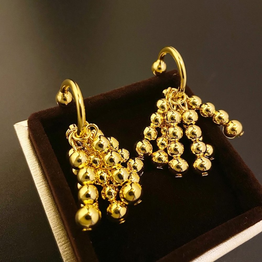Gold Silver Metal Grape Ball Tassel Earrings